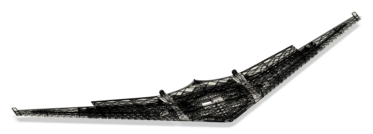 CAD render of the Colossus flying wing with its internal rib-lattice structure visible